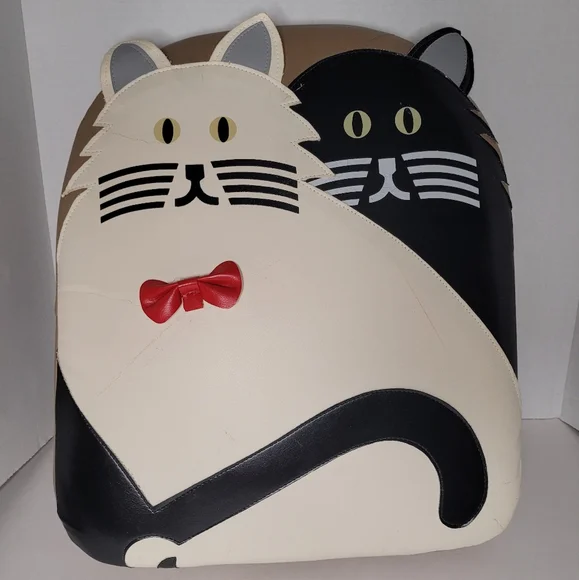 Twin Kitties Vintage Cushion Black and White Cats Red Bow Zipper Closure - Picture 6 of 11